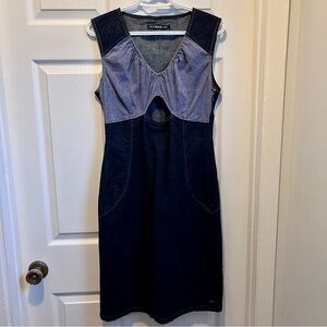 Y2K Blue GAS Jeans Dress denim open front women medium vintage midi cutout